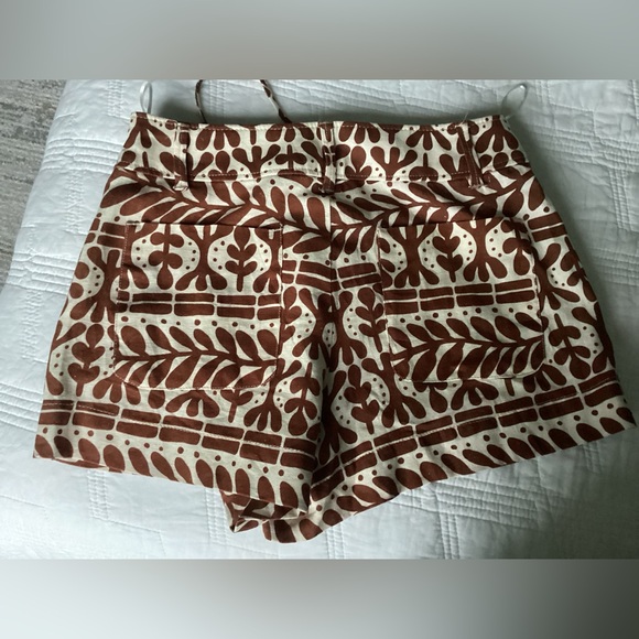 Zara Tribal Shorts linen/viscose blend sz Small patterned rust cream - Picture 7 of 8
